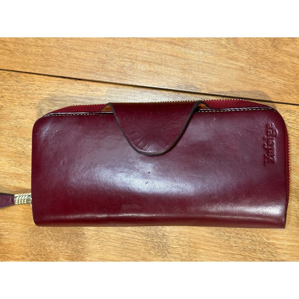 Yafeige Large Luxury Women's Tri-fold Leather Wallet Burgundy Distressed